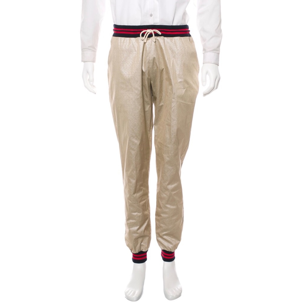 Band of Outsiders metallic gold joggers